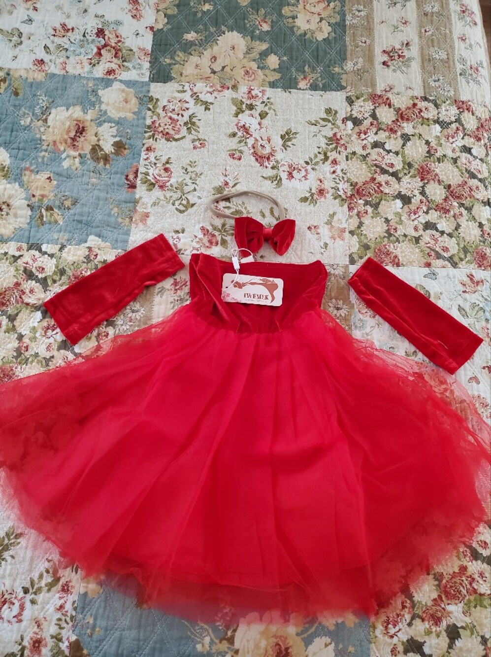 Elegant Red Tulle Party Dress for Girls with Velvet Accents